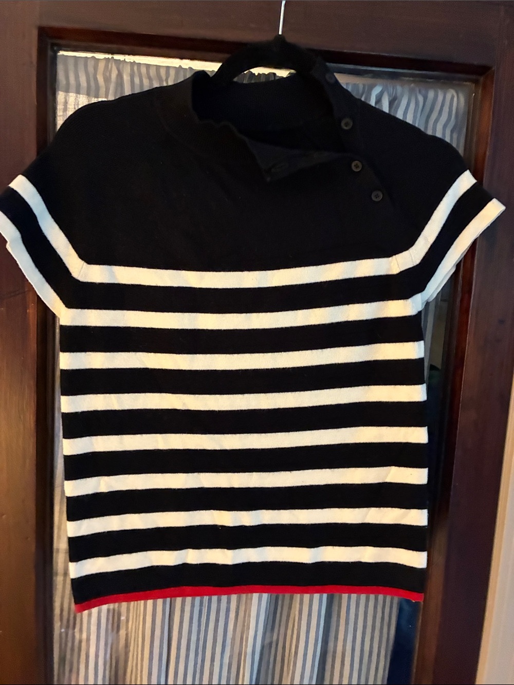 Anthropologie Maeve Black, White & Red Striped Crewneck Top